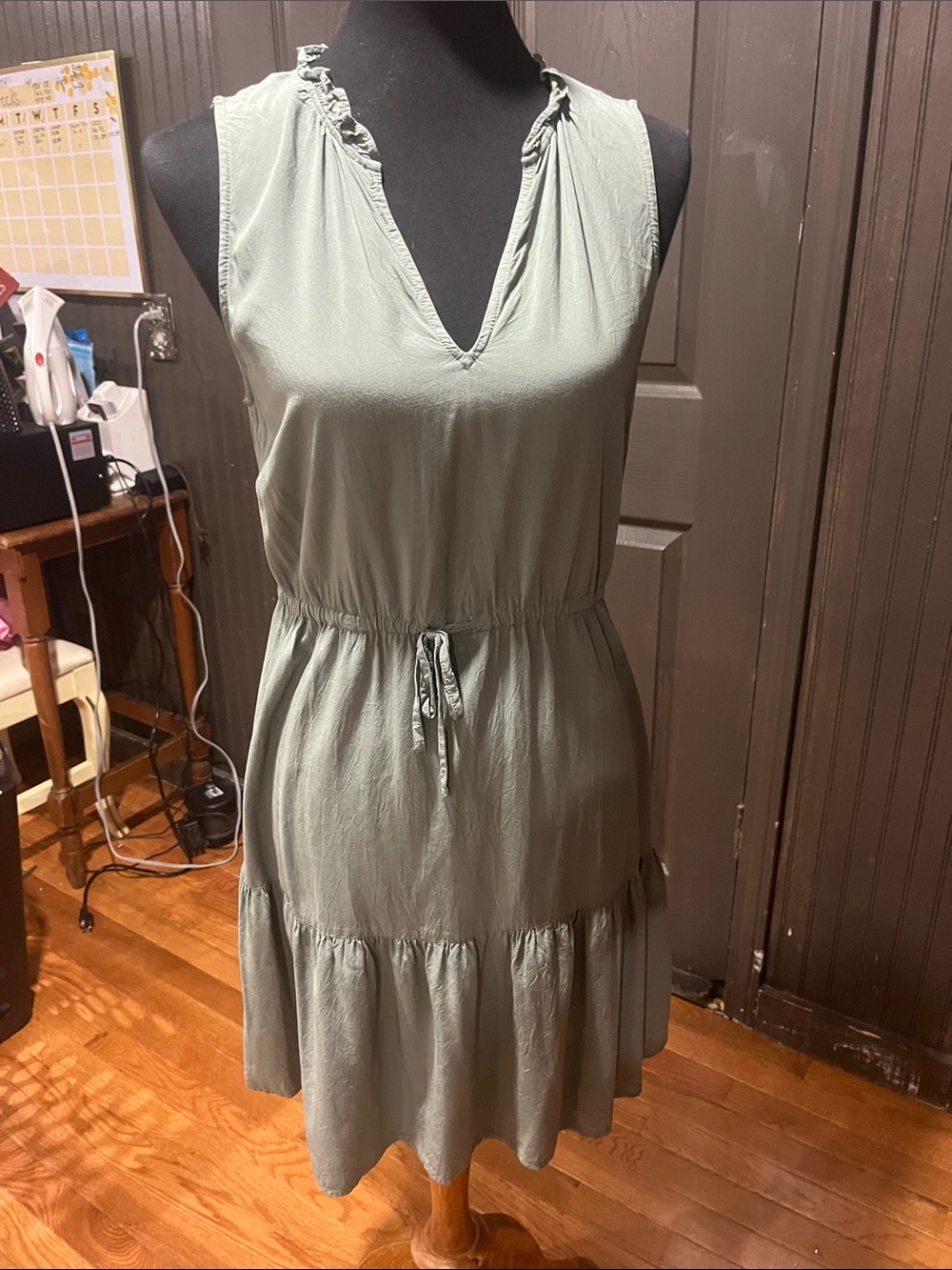 GAP Sleeveless Tiered V-Neck Dress in Sage Green